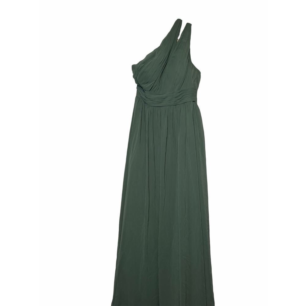 Azazie Bridesmaid Dress in color Sea Moss Molly One Shoulder A6 Floor Length